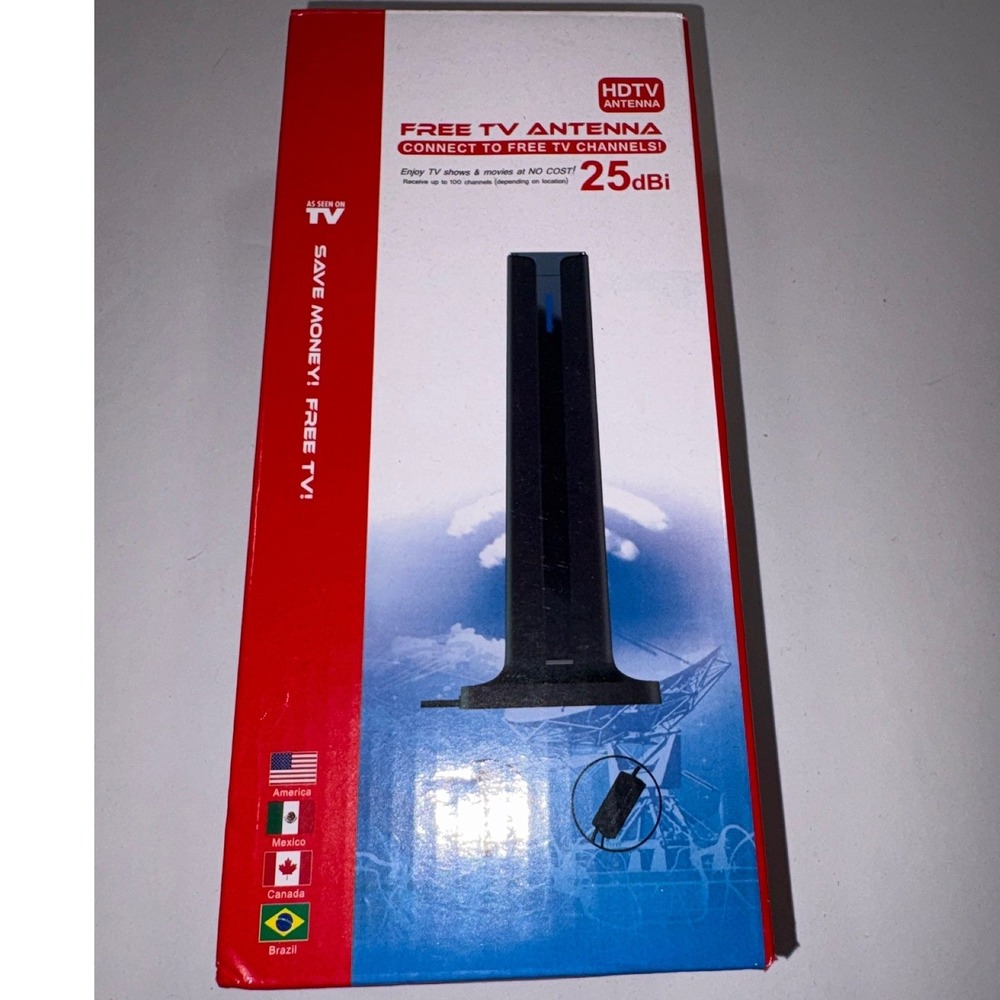 HDTV Indoor Digital TV Antenna 25dBi High Gain 4K 1080p 5M Cable Black New